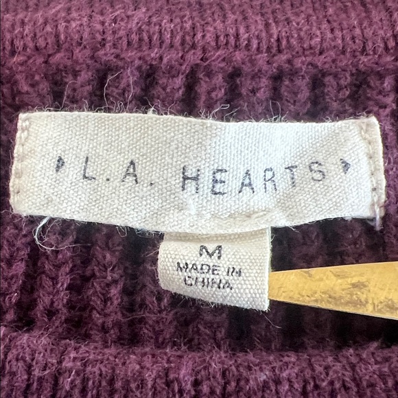 LA Hearts Cropped Crew Neck Merlot and White Stripe Cotton Sweater - Size M - Picture 3 of 8